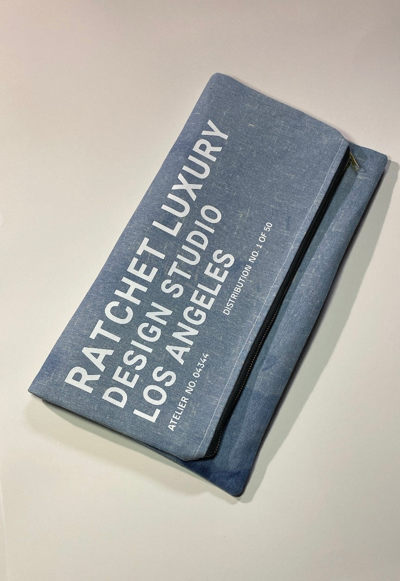 Oversized Signature Fold Over Clutch - Classic Denim