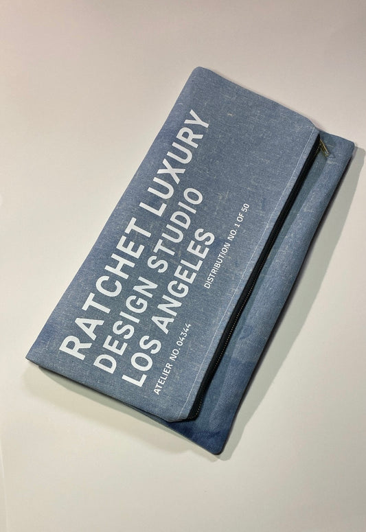 Oversized Signature Fold Over Clutch - Classic Denim