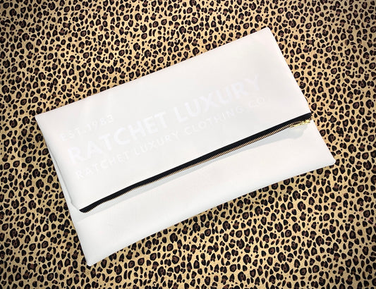 SIGNATURE FOLD OVER OVERSIZED CLUTCH - WHITE