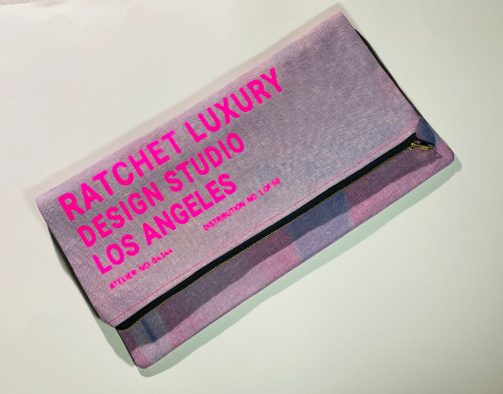Oversized Signature Fold Over Clutch - Neon Pink